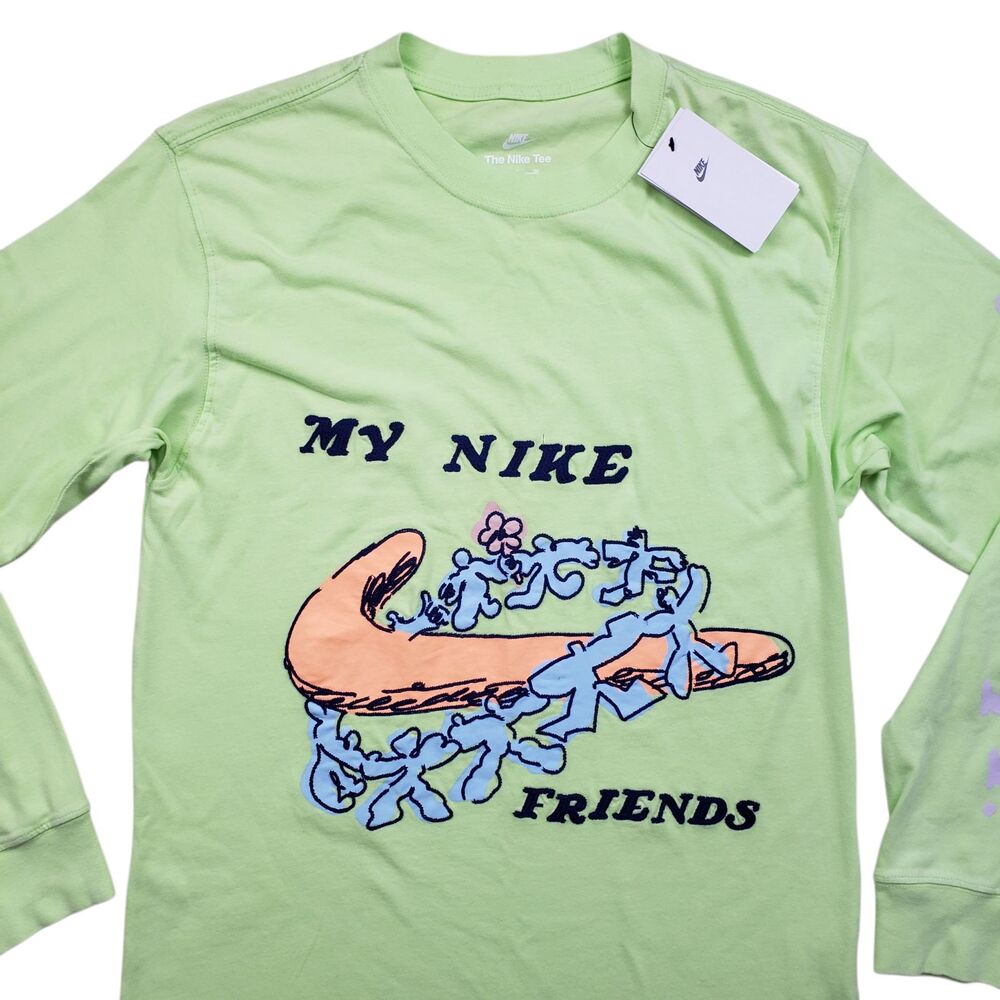 NWT Nike Tee My Nike Friends Shirt Mens Small Green Embroidered Long Sleeve - Picture 3 of 10
